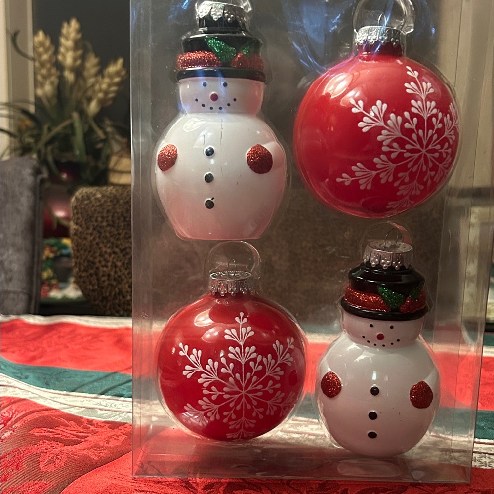 Festive Snowman and Ornament Set - Red and White